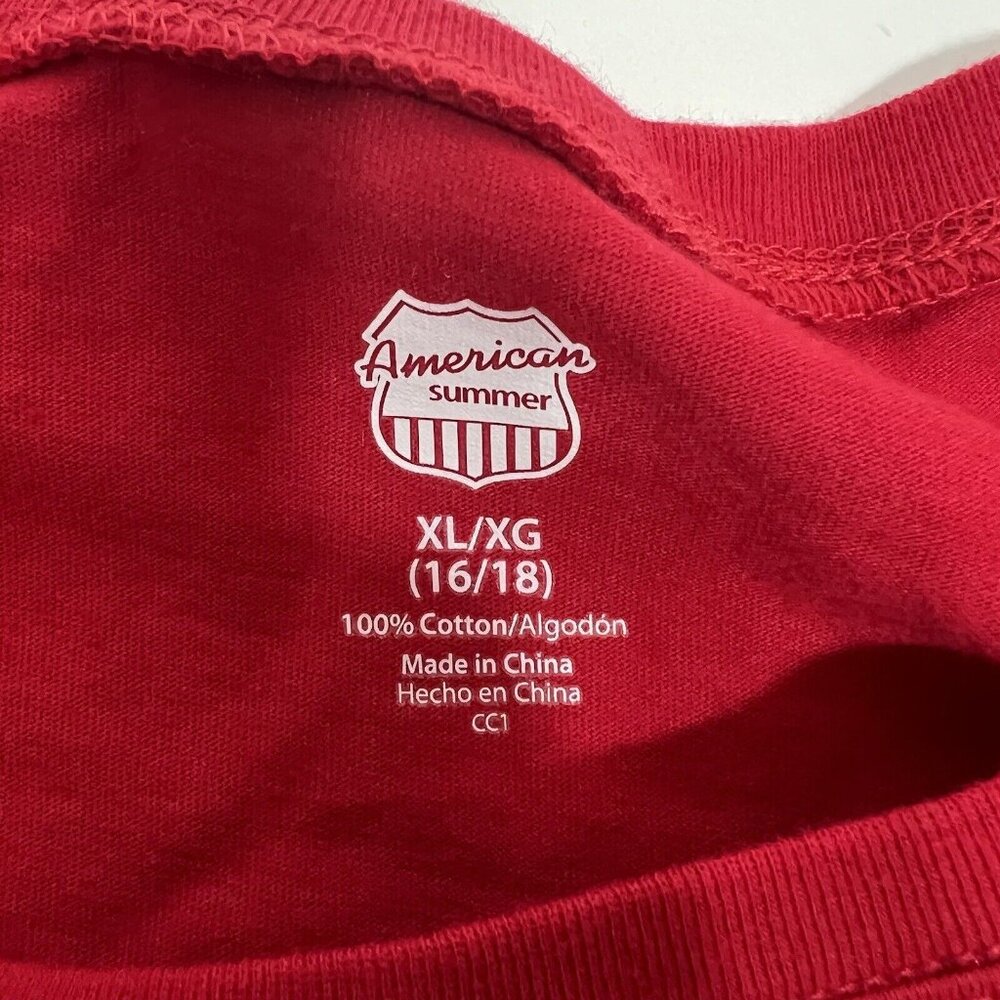 American Summer Women Red Tshirt Size XL 16/18 Peace Love USA Flag Heart NWT - Picture 9 of 12